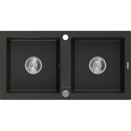 Mexen Mario Granitspüle 2–fach 820 x 436 mm, schwarz/gold metallic, Ablaufgarnitur chrom - 6504822000-75