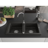Mexen Mario Granitspüle 2–fach 820 x 436 mm, schwarz/gold metallic, Ablaufgarnitur chrom - 6504822000-75