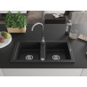 Mexen Mario Granitspüle 2-Becken 820 x 436 mm, schwarz, Siphon Chrom - 6504822000-77