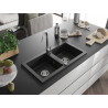 Mexen Mario Granitspüle 2-Becken 820 x 436 mm, schwarz, Siphon Chrom - 6504822000-77