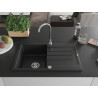 Mexen Bruno Granitspüle 1-becken mit Abtropffläche 795 x 495 mm, schwarz, Siphon chrom - 6513791010-77
