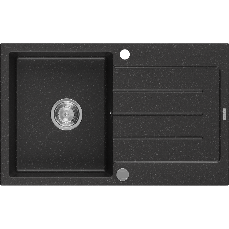 Mexen Bruno Granitspüle 1-Becken mit Abtropffläche 795 x 495 mm, schwarz/silber Metalik, Siphon Chrom - 6513791010-73