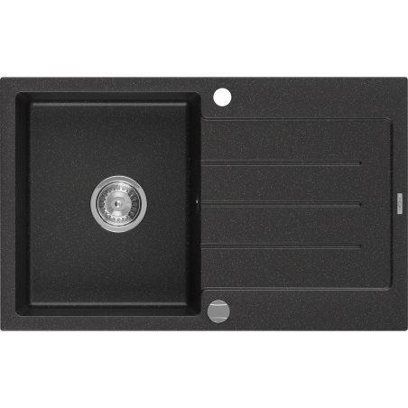 Mexen Bruno Granitspüle 1-Becken mit Abtropffläche 795 x 495 mm, schwarz/silber Metalik, Siphon Chrom - 6513791010-73