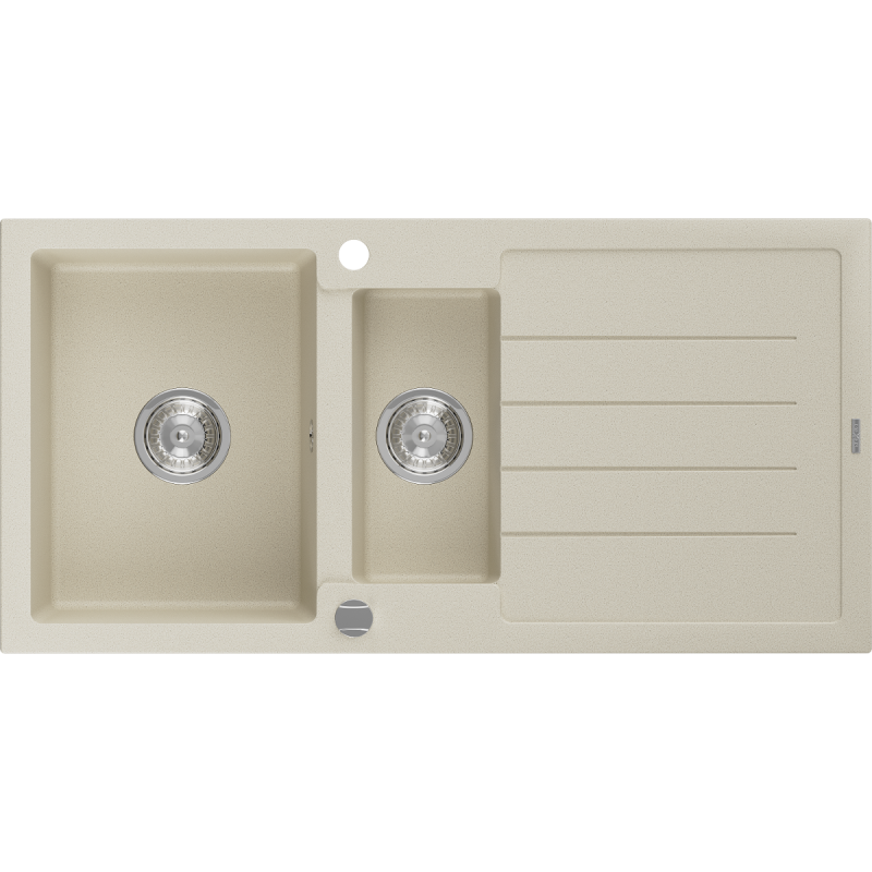 Mexen Andres Granitspüle 1,5 Becken mit Abtropffläche 1000 x 500 mm, beige, Siphon Chrom - 6515101510-69