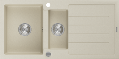 Mexen Andres Granitspüle 1,5-becken mit Abtropffläche 1000 x 500 mm, beige, Siphon Chrom - 6515101510-69