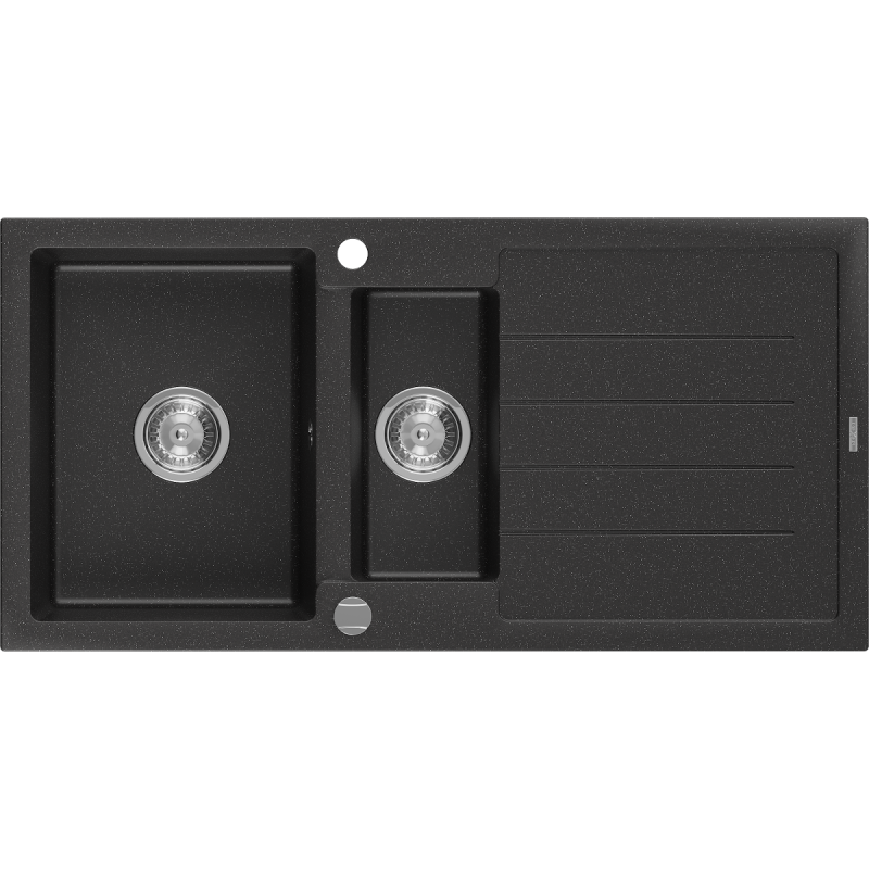 Mexen Andres Granitspüle 1,5-Becken mit Abtropffläche 1000 x 500 mm, schwarz/silber metallic, Chrom Siphon - 6515101510-73