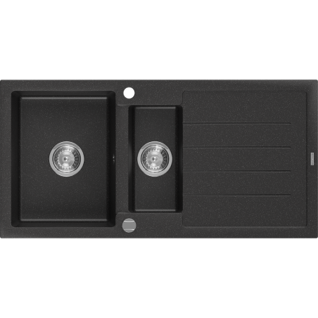 Mexen Andres Granitspüle 1,5-Becken mit Abtropffläche 1000 x 500 mm, schwarz/silber metallic, Chrom Siphon - 6515101510-73