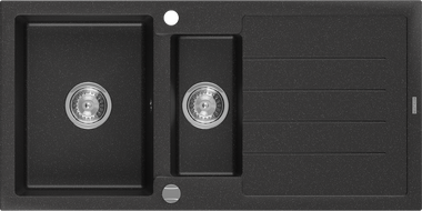 Mexen Andres Granitspüle 1,5-Becken mit Abtropffläche 1000 x 500 mm, schwarz/silber metallic, Chrom Siphon - 6515101510-73