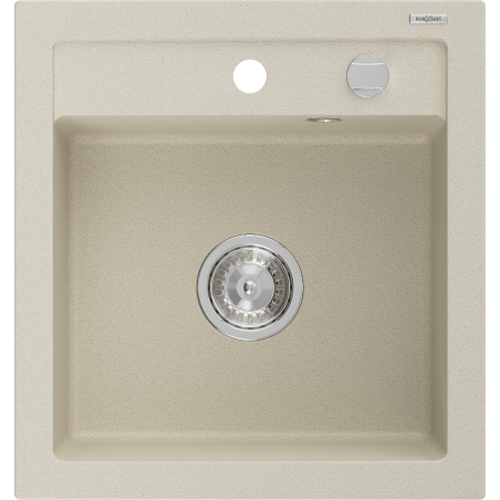 Mexen Vito Einbauspüle aus Granit, 1-Becken, 520 x 490 mm, beige, Siphon in Chrom - 6503521000-69