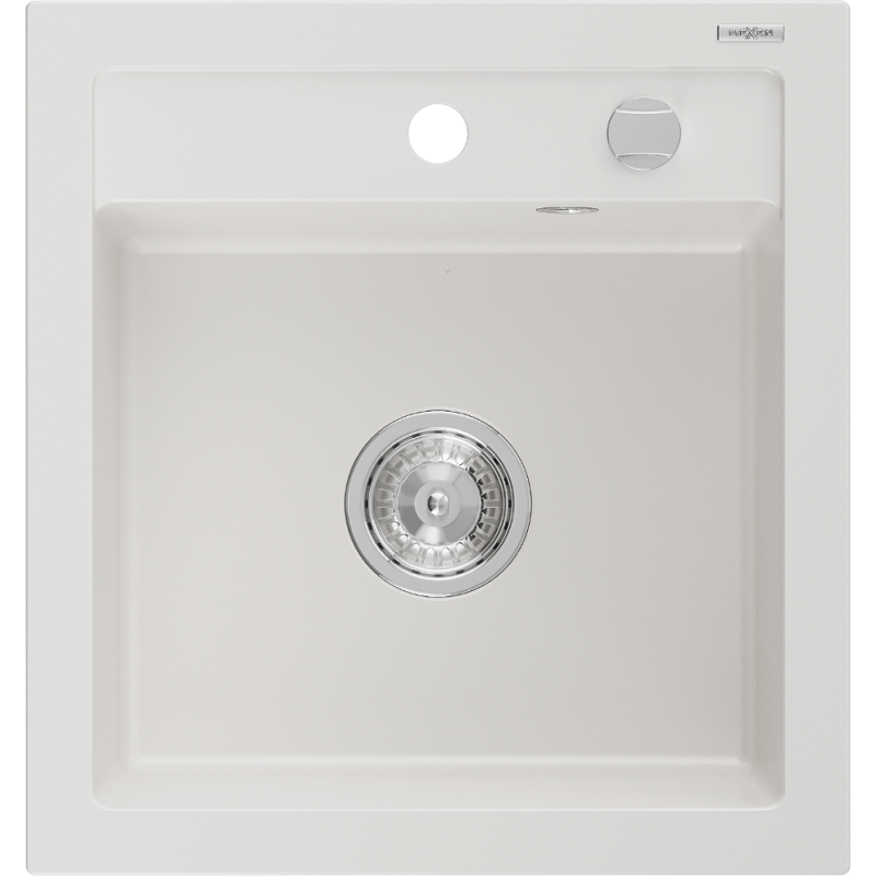 Mexen Vito Granitspüle 1-Becken 520 x 490 mm, weiß, Siphon Chrom - 6503521000-20