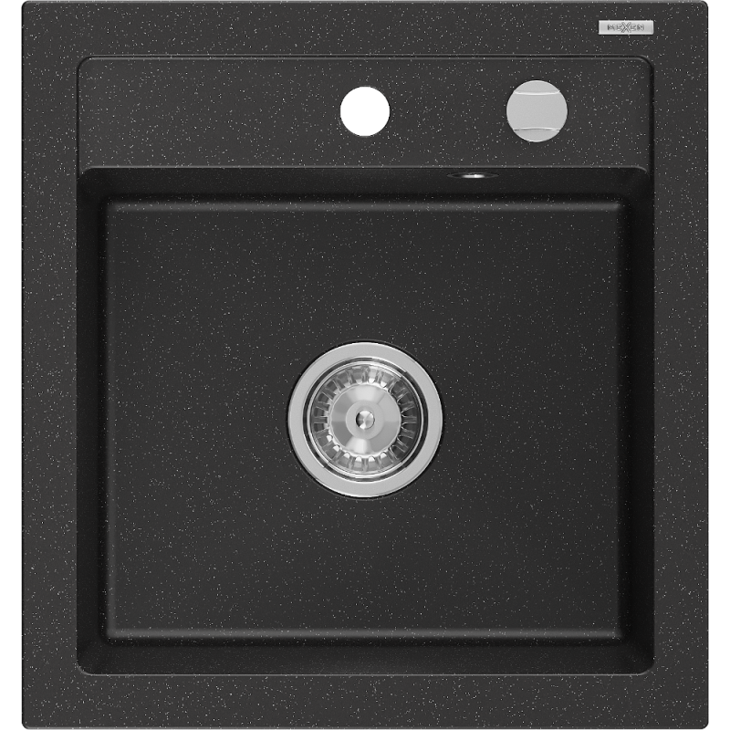 Mexen Vito Granitspüle 1-beckig 520 x 490 mm, schwarz/silberner Metallic, Chromsiphon - 6503521000-73