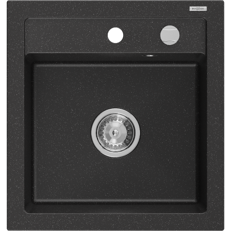 Mexen Vito Granitspüle 1-beckig 520 x 490 mm, schwarz/silberner Metallic, Chromsiphon - 6503521000-73