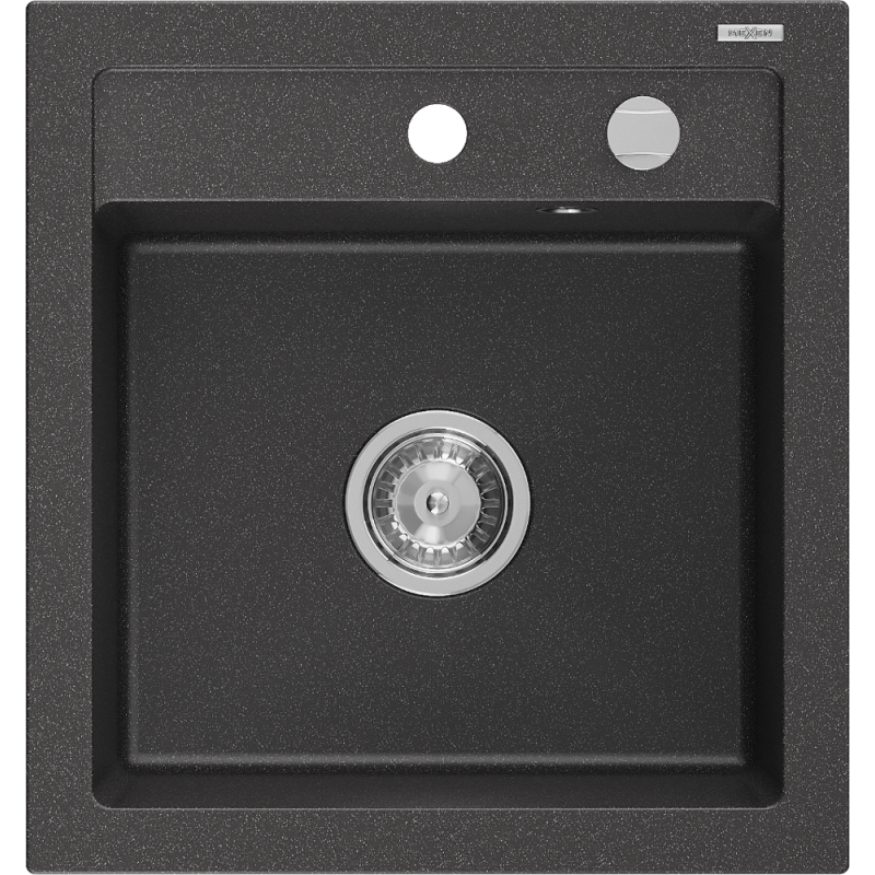 Mexen Vito Granitspüle 1-Becken 520 x 490 mm, schwarz gesprenkelt, Siphon Chrom - 6503521000-76