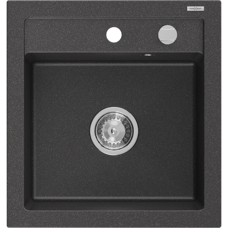 Mexen Vito Granitspüle 1-Becken 520 x 490 mm, schwarz gesprenkelt, Siphon Chrom - 6503521000-76