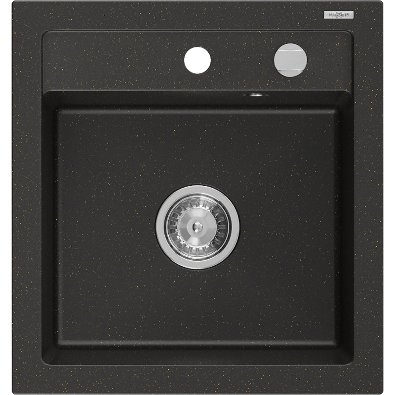 Mexen Vito Granitspüle 1-Becken 520 x 490 mm, schwarz/gold metallic, Chromsiphon - 6503521000-75