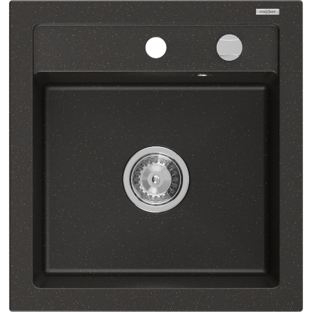 Mexen Vito Granitspüle 1-Becken 520 x 490 mm, schwarz/gold metallic, Chromsiphon - 6503521000-75
