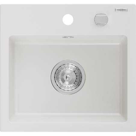 Mexen Milo Granitspüle 1-Becken 435 x 410 mm, weiß, Siphon Chrom - 6505441000-20