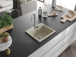 Mexen Milo Granitspüle 1-beckig 435 x 410 mm, beige, Siphon Chrom - 6505441000-69