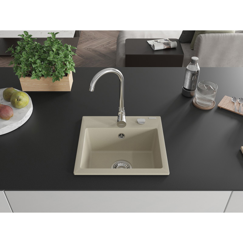 Mexen Milo Granitspüle 1-beckig 435 x 410 mm, beige, Siphon verchromt - 6505441000-69