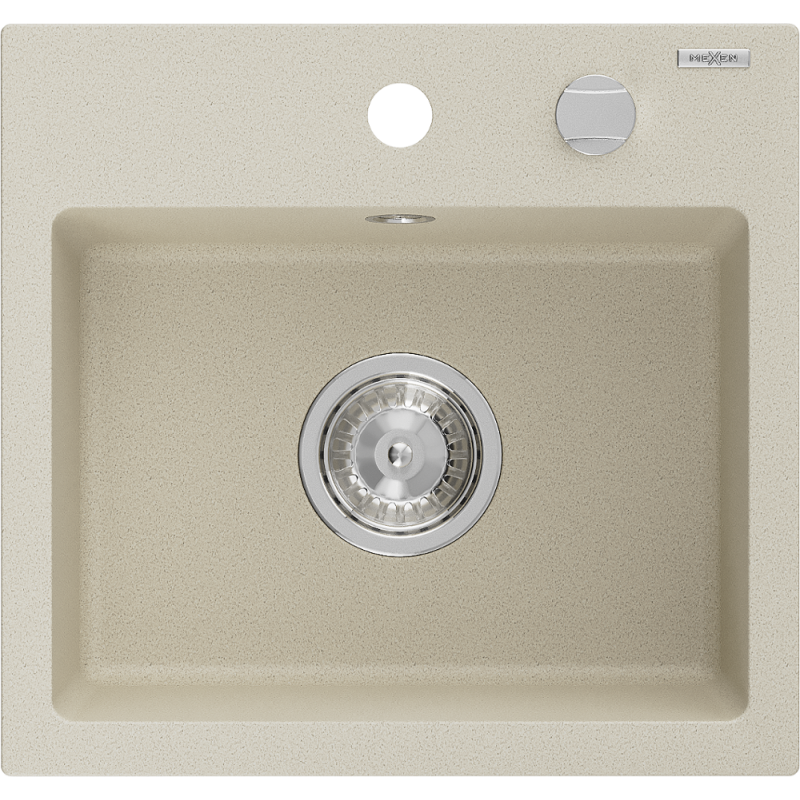 Mexen Milo Granitspüle 1-beckig 435 x 410 mm, beige, Siphon verchromt - 6505441000-69