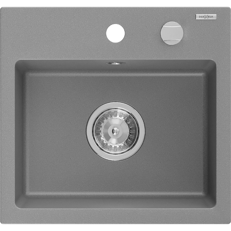Mexen Milo Granitspüle 1-Becken 435 x 410 mm, grau, Siphon Chrom - 6505441000-71