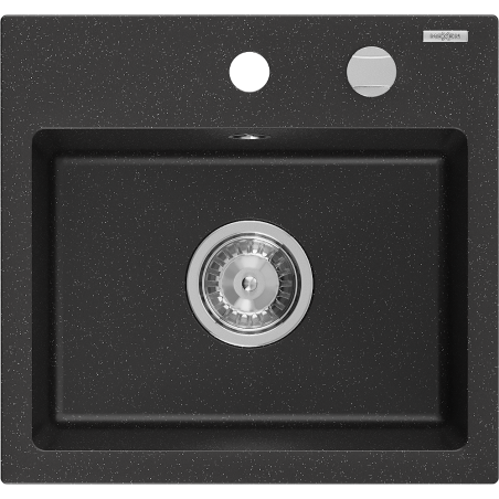 Mexen Milo Granitspüle 1-beckig 435 x 410 mm, schwarz/silber metallisch, Chrom-Siphon - 6505441000-73