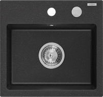 Mexen Milo Granitspüle 1-beckig 435 x 410 mm, schwarz/silber metallisch, Chrom-Siphon - 6505441000-73