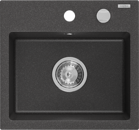 Mexen Milo Granitspüle 1-beckig 435 x 410 mm, schwarz gesprenkelt, Siphon Chrom - 6505441000-76