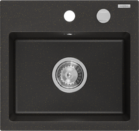 Mexen Milo Granitspüle 1-Becken 435 x 410 mm, schwarz/gold metallic, Chrom-Siphon - 6505441000-75