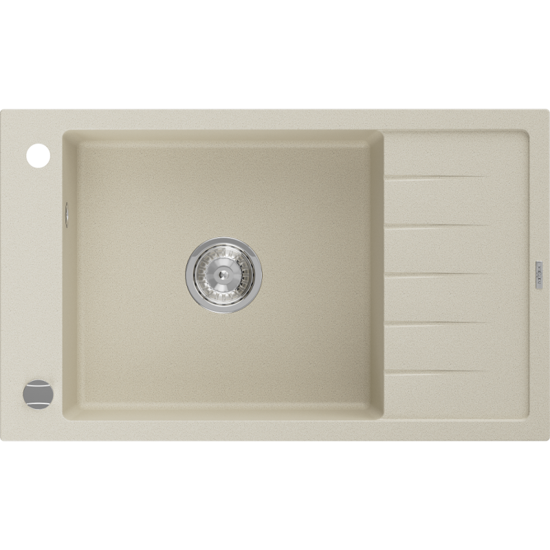 Mexen Elias Granitspüle 1-beckig mit Abtropffläche 795 x 480 mm, beige, Siphon chrom - 6511791005-69
