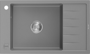 Mexen Elias Granitspüle mit 1 Becken und Abtropffläche 795 x 480 mm, grau, Siphon chrom - 6511791005-71