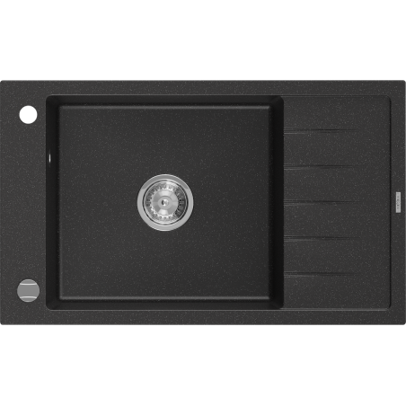 Mexen Elias Granitspüle 1-Becken mit Abtropffläche 795 x 480 mm, schwarz/silber-mettallic, Chromsiphon - 6511791005-73