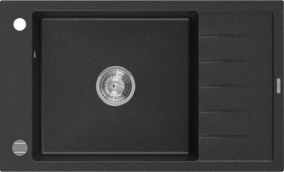 Mexen Elias Granitspüle 1-Becken mit Abtropffläche 795 x 480 mm, schwarz/silber metallic, Chrom-Siphon - 6511791005-73