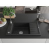 Mexen Elias Granitspüle 1-Becken mit Abtropffläche 795 x 480 mm, schwarz/silber-mettallic, Chromsiphon - 6511791005-73