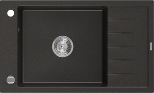 Mexen Elias Granitspüle 1-becken mit Abtropffläche 795 x 480 mm, schwarz/gold metallic, chrom Siphon - 6511791005-75