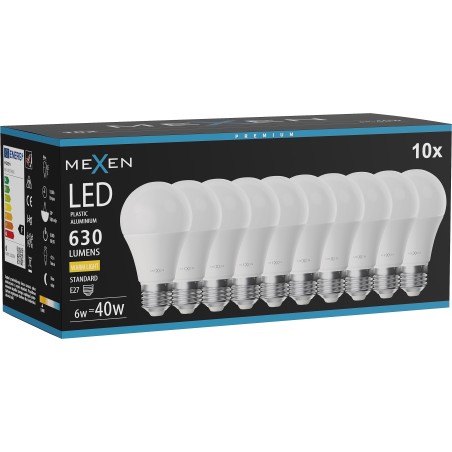 Mexen Nova 10x LED-Lampe E27, A60, 6W, Warm - 3000K, 630 lm - L100-E27-0630-01x10