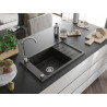 Mexen Elias Granitspüle 1-beckig mit Abtropffläche 795 x 480 mm, Schwarz/Gold Metallic, Chrom-Siphon - 6511791005-75