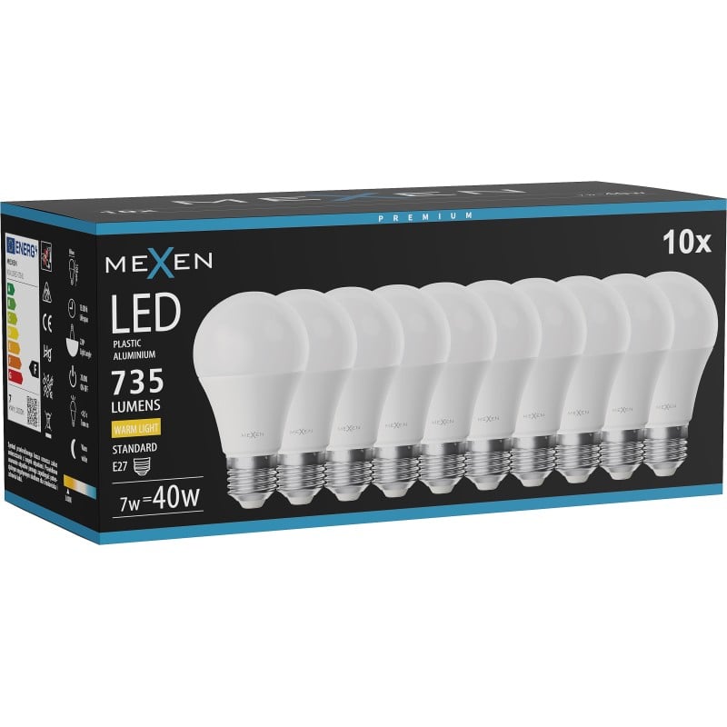 Mexen Nova 10x LED-Glühbirne E27, A60, 7W, Warm - 3000K, 735 lm - L100-E27-0730-01x10