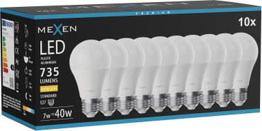 Mexen Nova 10x LED-Glühbirne E27, A60, 7W, Warm - 3000K, 735 lm - L100-E27-0730-01x10