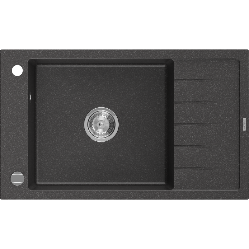 Mexen Elias Granitspüle 1-Becken mit Abtropffläche 795 x 480 mm, schwarz gesprenkelt, Siphon Chrom - 6511791005-76