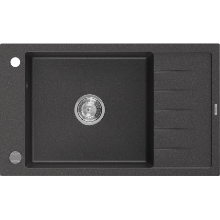 Mexen Elias Granitspüle 1-Becken mit Abtropffläche 795 x 480 mm, schwarz gesprenkelt, Siphon Chrom - 6511791005-76