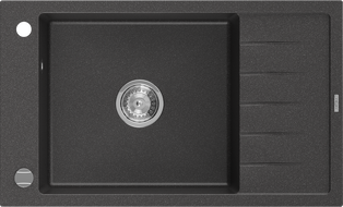Mexen Elias Granitspüle 1-Becken mit Abtropffläche 795 x 480 mm, schwarz gesprenkelt, Chrom-Siphon - 6511791005-76