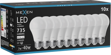 Mexen Nova 10x LED-Glühbirne E27, A60, 7W, Neutral - 4000K, 735 lm - L100-E27-0740-01x10