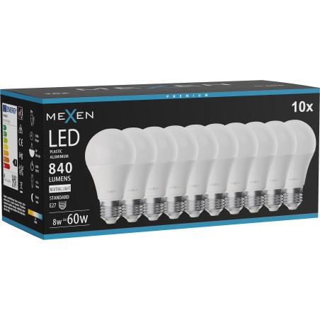 Mexen Nova 10x LED-Glühbirne E27, A60, 8W, Neutral - 4000K, 840 lm - L100-E27-0840-01x10