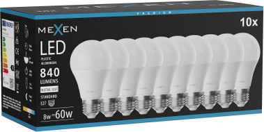 Mexen Nova 10x LED-Glühbirne E27, A60, 8W, Neutral - 4000K, 840 lm - L100-E27-0840-01x10