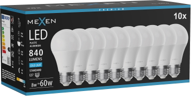 Mexen Nova 10x LED-Glühbirne E27, A60, 8W, Kalt - 6500K, 840 lm - L100-E27-0865-01x10