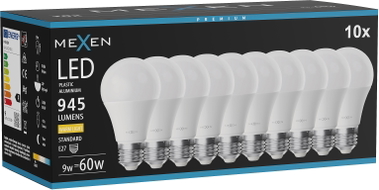 Mexen Nova 10x LED-Glühbirne E27, A60, 9W, Warm - 3000K, 945 lm - L100-E27-0930-01x10
