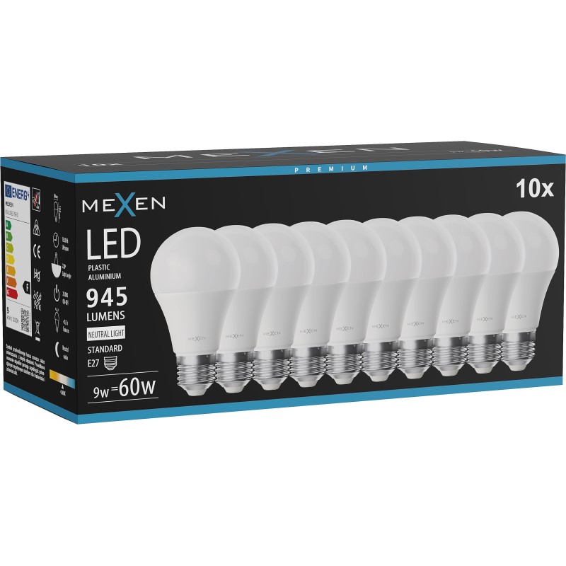 Mexen Nova 10x LED-Glühbirne E27, A60, 9W, Neutral - 4000K, 945 lm - L100-E27-0940-01x10