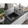 Mexen Elias granitspüle 1-becken mit abtropffläche 795 x 480 mm, schwarz, chrom siphon - 6511791005-77