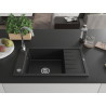 Mexen Elias granitspüle 1-becken mit abtropffläche 795 x 480 mm, schwarz, chrom siphon - 6511791005-77